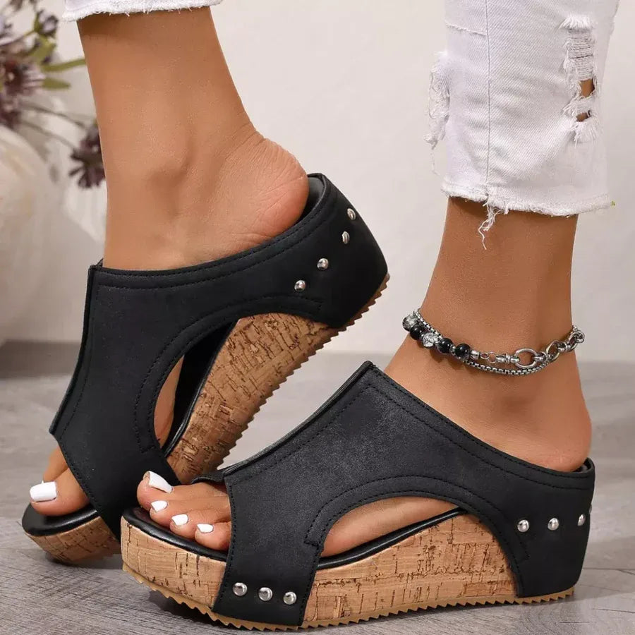 Women's Casual Soft Wood Heel Wedge Mules