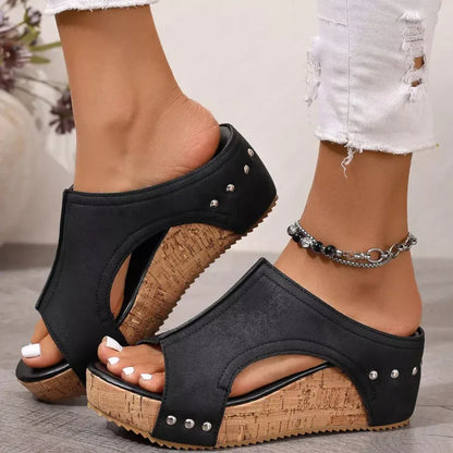 Women's Casual Soft Wood Heel Wedge Mules