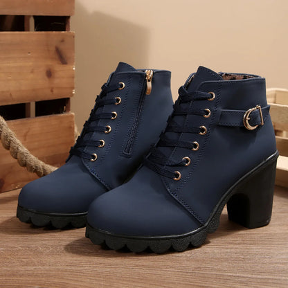 Women's Chunky Heel Leather Ankle Boots - Wide Fit, Cushioned Arch Support