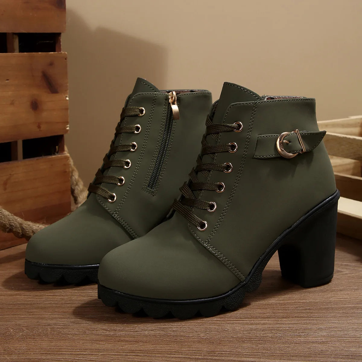 Women's Chunky Heel Leather Ankle Boots - Wide Fit, Cushioned Arch Support