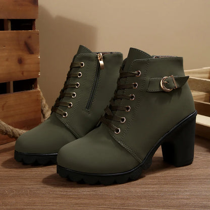 Women's Chunky Heel Leather Ankle Boots - Wide Fit, Cushioned Arch Support