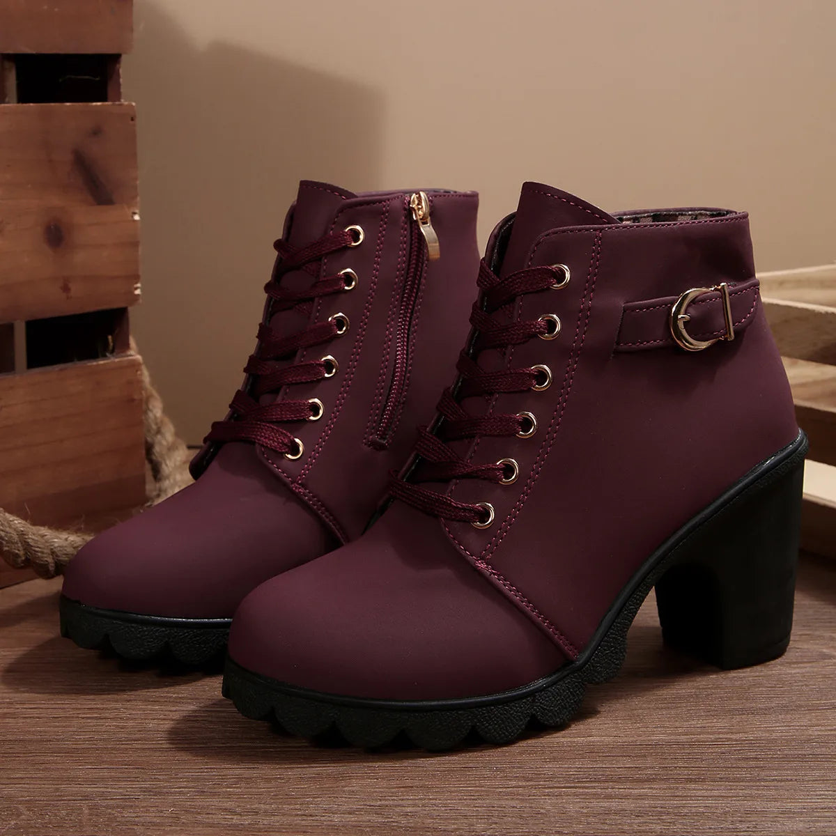 Women's Chunky Heel Leather Ankle Boots - Wide Fit, Cushioned Arch Support