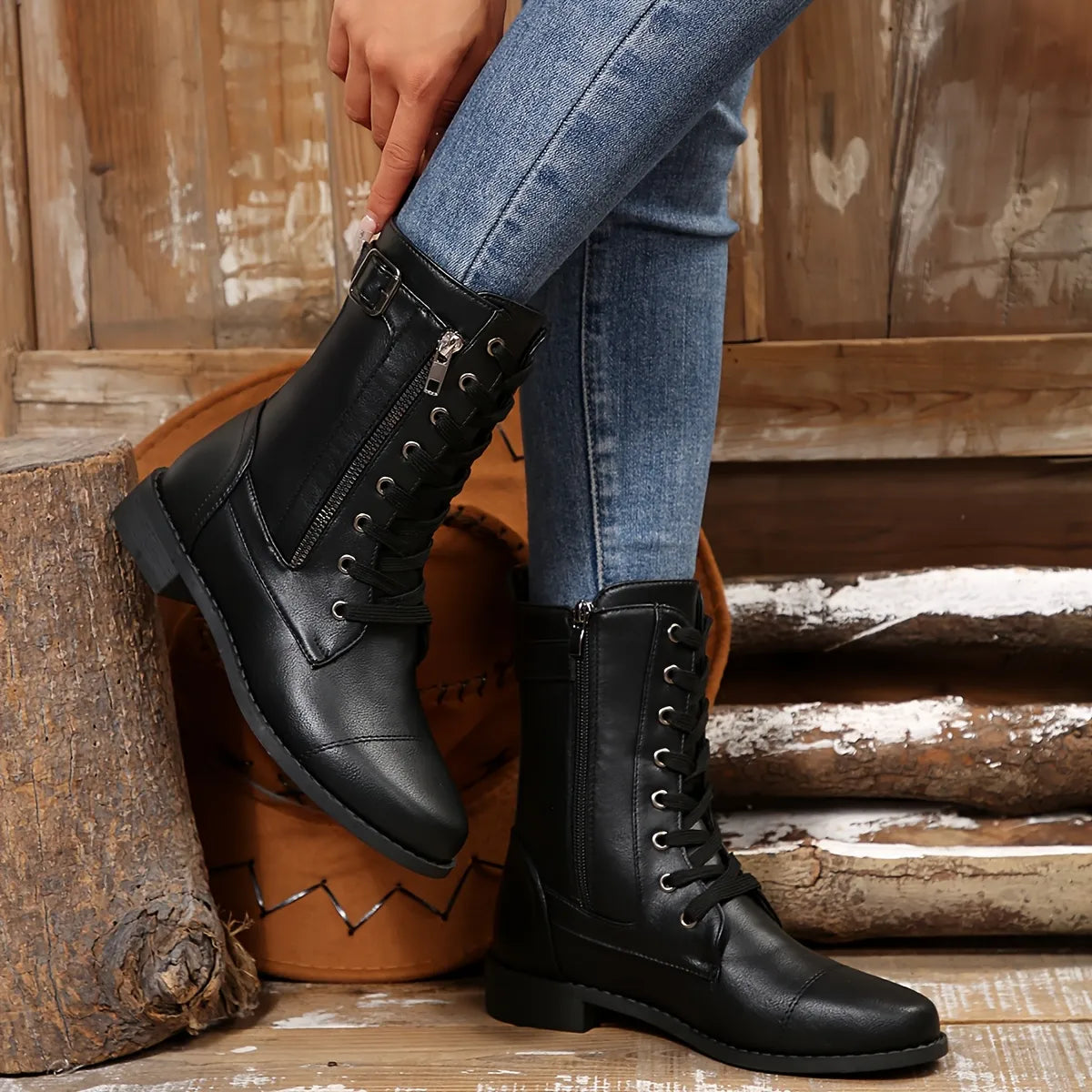 🔥Last Day 50% OFF - Women's Zipper Leather Boots - Wide Fit, Cushioned Sole Pain Relief Riding