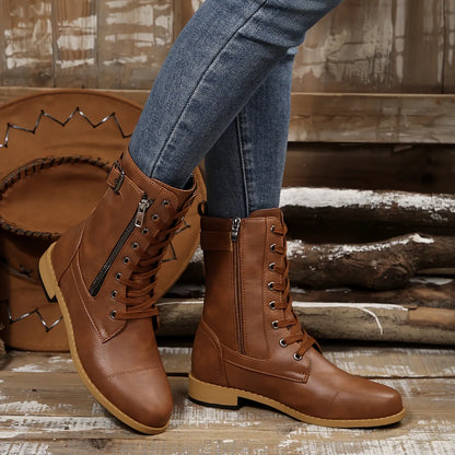 🔥Last Day 50% OFF - Women's Zipper Leather Boots - Wide Fit, Cushioned Sole Pain Relief Riding