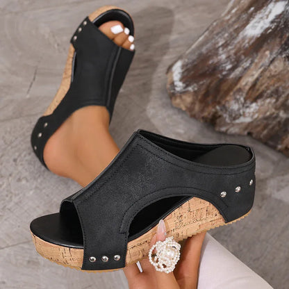 Women's Casual Soft Wood Heel Wedge Mules