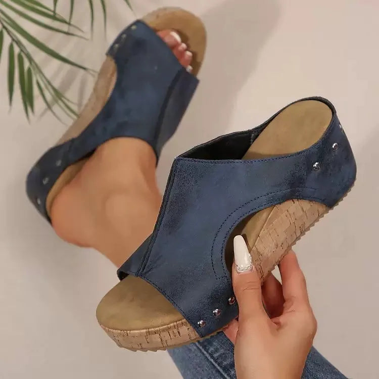 Women's Casual Soft Wood Heel Wedge Mules