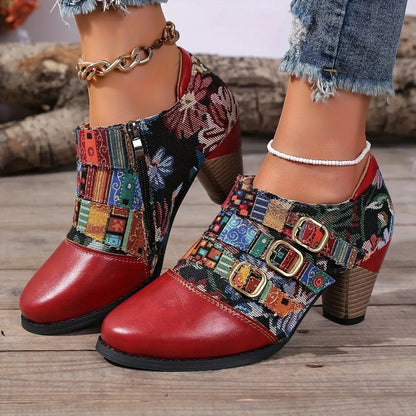 Ethnic-style block-heel ankle boots ( BUY 2 FREE SHIPPING )