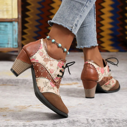 Ethnic-style block-heel ankle boots ( BUY 2 FREE SHIPPING )