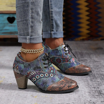 Ethnic-style block-heel ankle boots ( BUY 2 FREE SHIPPING )