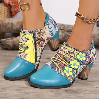 Ethnic-style block-heel ankle boots ( BUY 2 FREE SHIPPING )
