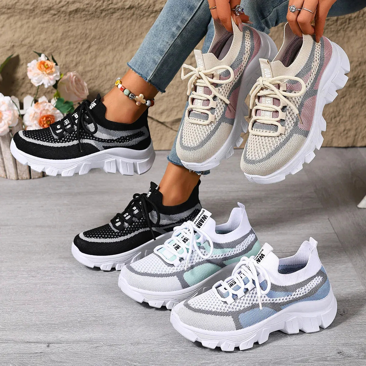 Women's Lightweight Breathable Thick-Sole Trainers