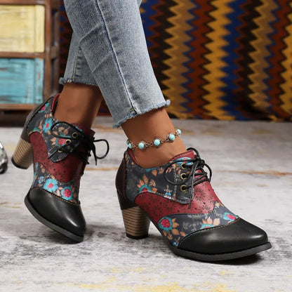 Ethnic-style block-heel ankle boots ( BUY 2 FREE SHIPPING )