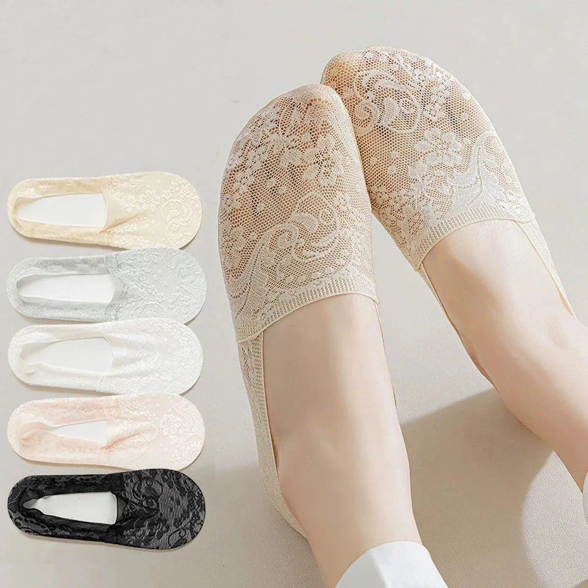 Zorvia Floral Lace No-Show Socks