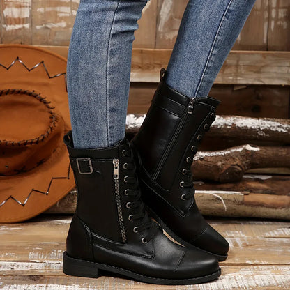 🔥Last Day 50% OFF - Women's Zipper Leather Boots - Wide Fit, Cushioned Sole Pain Relief Riding