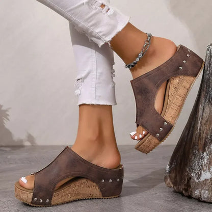 Women's Casual Soft Wood Heel Wedge Mules