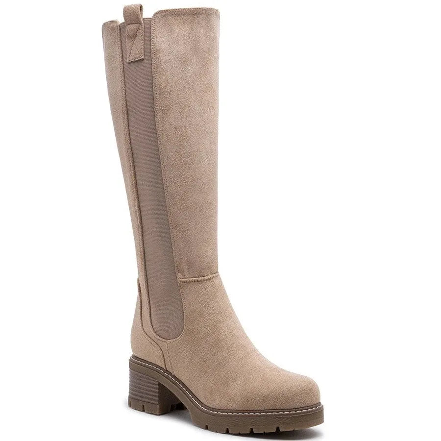 Faux Suede Knee High Stretch Boot