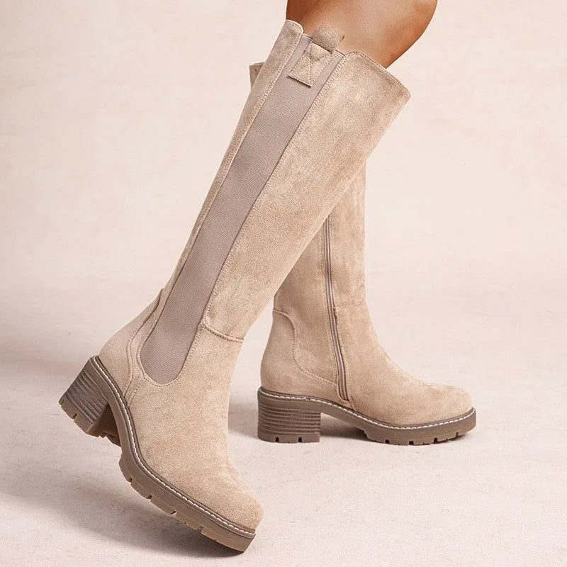 Faux Suede Knee High Stretch Boot