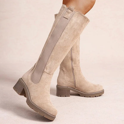 Faux Suede Knee High Stretch Boot