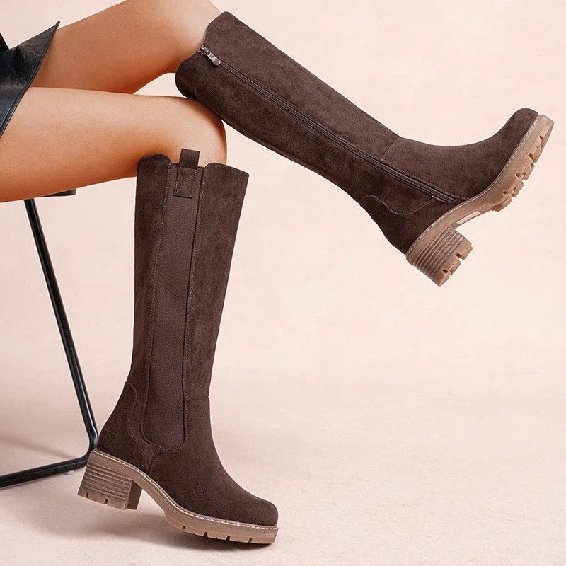 Faux Suede Knee High Stretch Boot