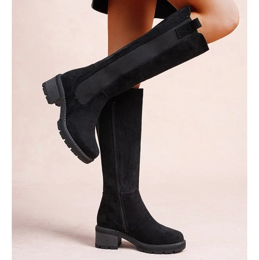 Faux Suede Knee High Stretch Boot