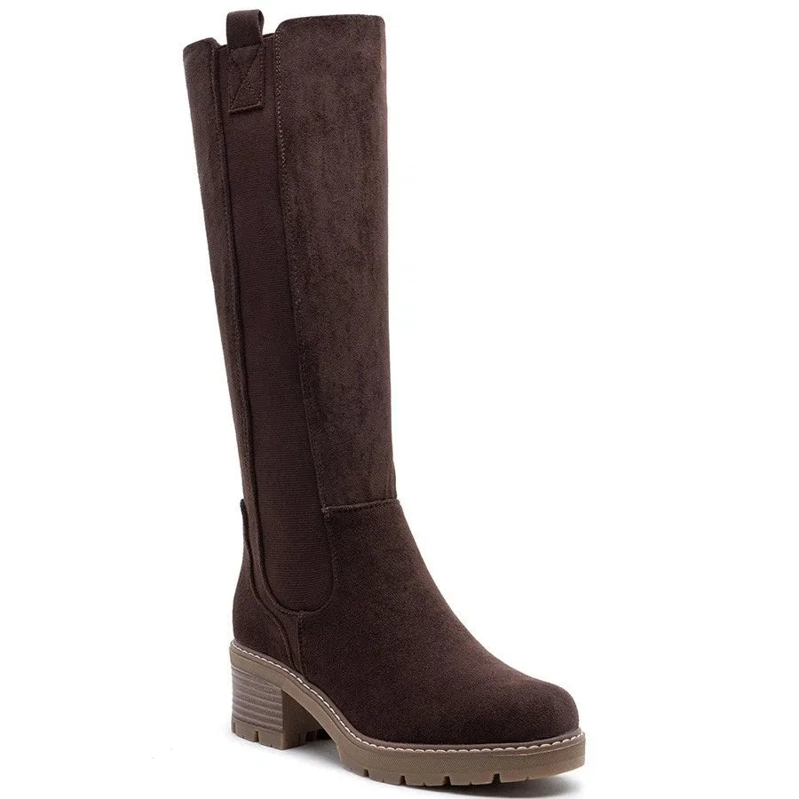 Faux Suede Knee High Stretch Boot