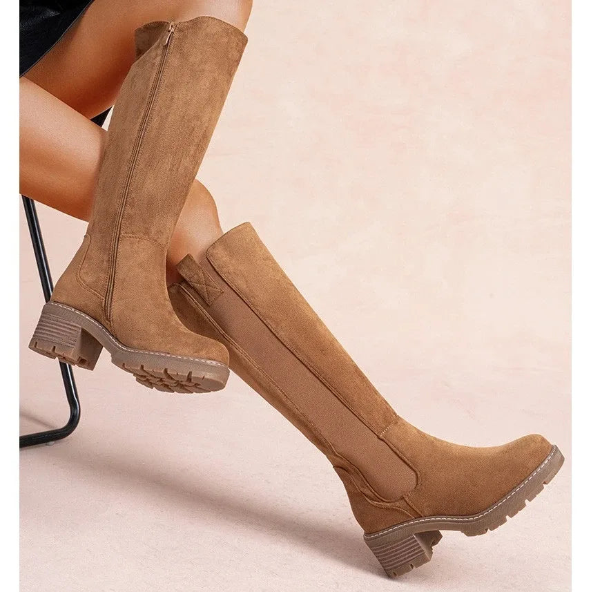 Faux Suede Knee High Stretch Boot